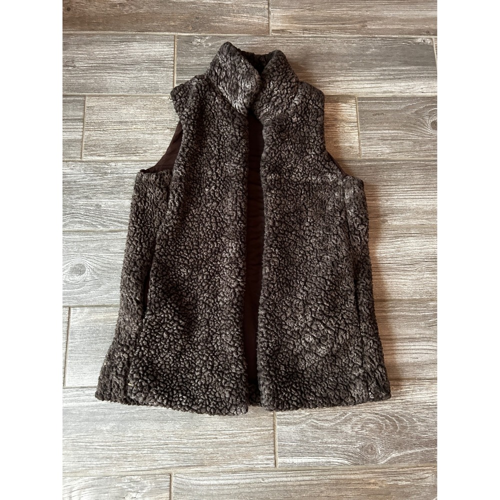 attard state brown textured fuzzy fleece‎ vest women's small
